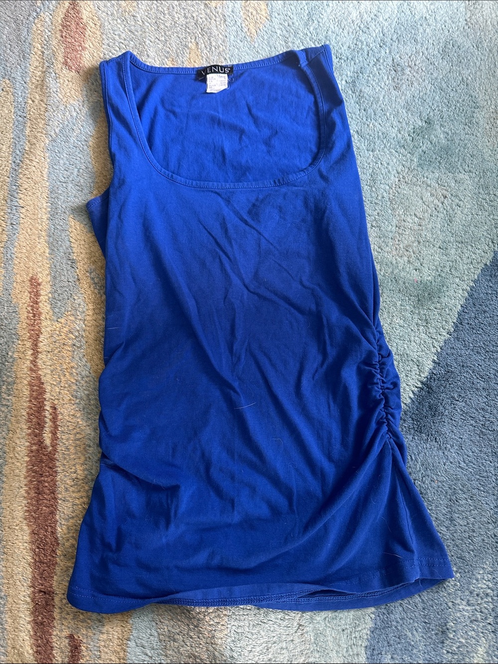 VENUS Blue Scoop Neck Tank with Side Ruching
